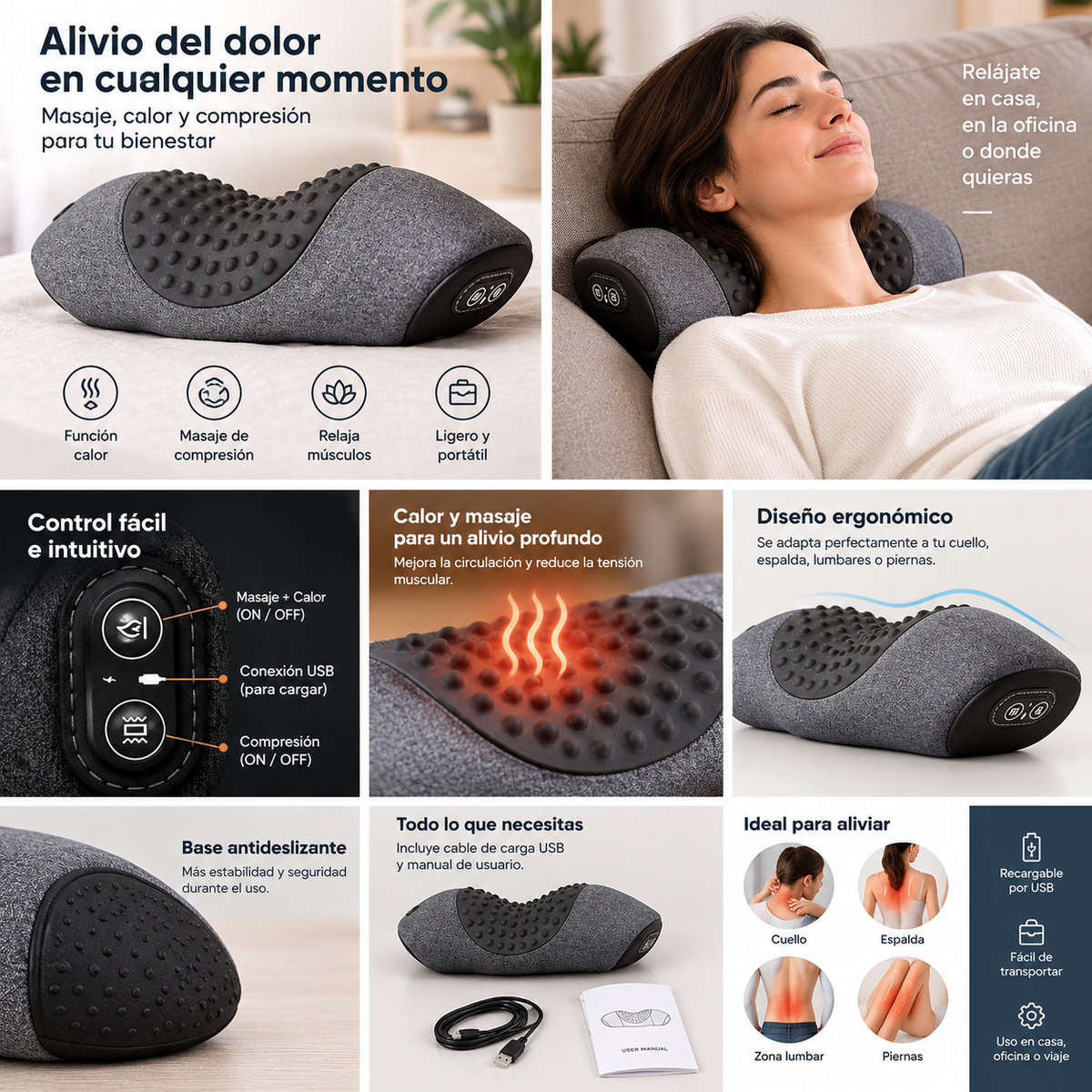 Almohada Térmica Masajeadora Cervical